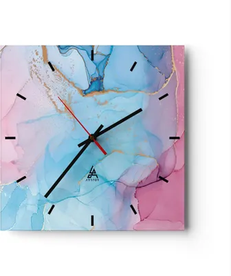 Produktbild von Wanduhr - Quadrat - Glasuhr - Marmor Rosa Türkis - 30x30cm - Schleichendes Uhrwerk - Lautlos - zum Aufhängen bereit - Dekoration Modern - Wanddekoration aus Glas - C3AC30x30-4600