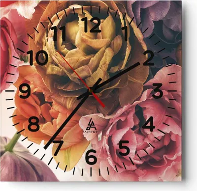 Produktbild von Wanduhr - Quadrat - Glasuhr - Blumenstrauß Blumen Braut - 40x40cm - Schleichendes Uhrwerk - Lautlos - zum Aufhängen bereit - Dekoration Modern - Wanddekoration aus Glas - C4AC40x40-5025