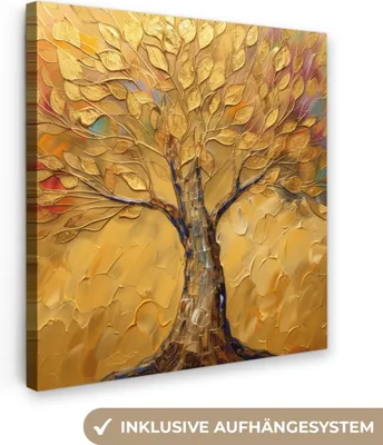 Obrázok produktu pre MuchoWow® - Plátno - Zlaté - Strom - Abstraktné - Moderné, nástenný obraz, nástenné dekorácie obrazy obývacia izba, 90x90cm