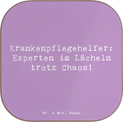 Produktbild von Mr. & Mrs. Panda Tassenuntersetzer Spruch Krankenpflegehelfer Lächeln - Lavendeltraum - Geschenk, Berufsliebe, Gesundheit, Helden des Alltags, Untersetzer Gläser, Beruf