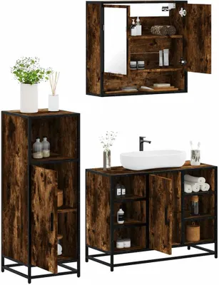 Produktbild von Möbel 3-tlg. Badmöbel-Set Räuchereiche Holzwerkstoff - Badezimmer &55947