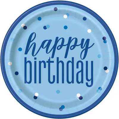 Imagen del producto de 8 platos grandes para la celebración de cumpleaños, color azul y plateado