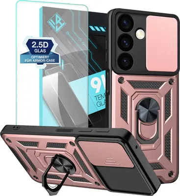Produktbild von Armor Handyhülle für Samsung Galaxy S24 mit 9H Displayglas Displayschutz Kameraschutz Handy Panzer Case Cover Schutzhülle Outdoor Farbe: Rosegold