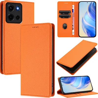 Produktbild von Litchi Leder Handyhülle für Motorola Moto G 5G 2025 Wallet Kartenfächer Standfunktion Hülle Orange