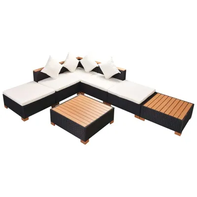 Produktbild von vidaXL 7-tlg. Garten-Lounge-Set mit Auflagen Poly Rattan Schwarz