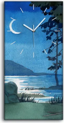 Produktbild von Wanduhr Bürouhr Leinwand Bild Geräuschlos 30x60 Ölgemälde Wald Meer Nacht - weiße Hände