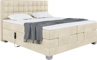Produktbild von MEBLINI Boxspringbett Elektrisch Verstellbar - Gepolstert Doppelbett mit Matratzen und Toppers - Polsterbett - Bett mit Kopfteil - EDISON - 160x200 - H3/Beige Samt
