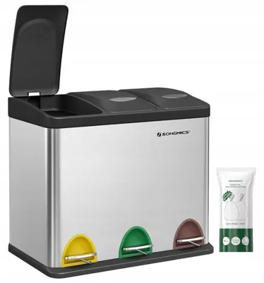 Produktbild von Songmics Dreifach-Mülleimer 3x8L mit Pedal, Edelstahl, Silber