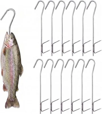 Zdjęcie produktu dla 12 haczyków do wędzenia, długość 21 cm - stal nierdzewna - solidne haczyki do użytku w masarni - idealne do wędzenia ryb