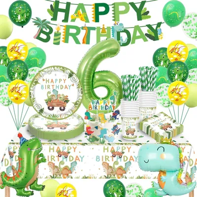 Produktbild von Geburtstagsdekoration Dino Set für 6 Jahre mit Ballons