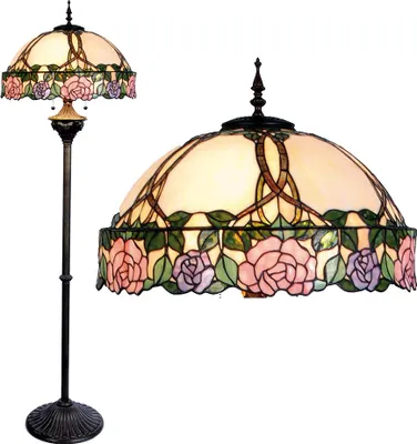Zdjęcie produktu dla Clayre & Eef Tiffany Lampa podłogowa Ø 50x164 cm Różowo-zielona szklana róża