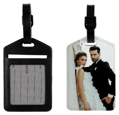 Produktbild von Personalisierte Foto Gepäckanhänger aus Kunstleder, ID Etikett für Koffer und Reisetaschen, Dreieckig