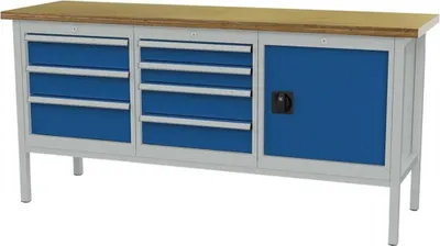 Produktbild von Forum Kastenwerkbank B2000mm 7 Schubladen 1 Tür RAL7035/5010, 4317784969086
