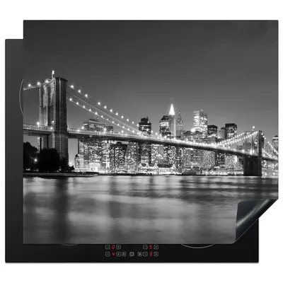 Produktbild von KitchenYeah© Herdabdeckplatte New York - Brücke - Brooklyn - Schwarz und weiß - Architektur , 60x52cm, Küche Deko, Glaskeramikkochfeld Herdabdeckung, Abdeckplatte fùr Kochfeld