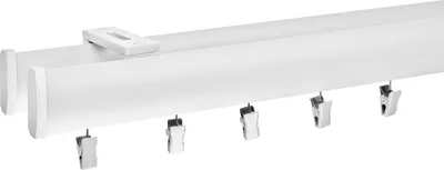 Produktbild von Voppi Aluminium Gardinenschiene Innenlauf 2-läufig 220 cm weiß, silent Gleiter mit Klammern und Haken, moderne Vorhangschiene, Deckenmontage