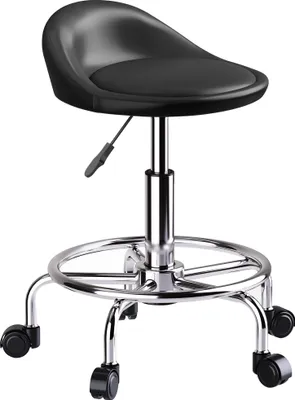Produktbild von Rollhocker höhenverstellbar mit Rückenlehne Drehhocker 59-75 cm Arbeitshocker 360° drehbar Schwarz