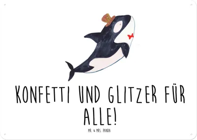 Produktbild von Mr. & Mrs. Panda Wandbild Orca Zylinder DIN A4 - Weiß - Geschenk, Glitzer, Geburtstag, Konfetti, tafel, Blechschild, Narwal, Fest, Türschild, Meerestiere, Retro, Schild