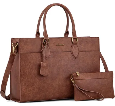 Produktbild von Laptoptasche Damen 15,6 Zoll Arbeitstasche Handtasche Schultertasche Wasserdicht Kunstleder Braun