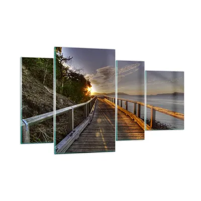 Produktbild von Bilder auf glas - Fußgängerbrücke Himmel Wasser - 120x70cm - Glasbilder - Wandbilder - Kunstdruck - zum Aufhängen bereit - Wanddekoration aus Glas - Glas Bilder - Wandbild auf Glas - GDL120x70-0125