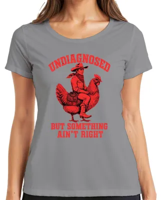 Productafbeelding van "Undiagnosed But Something Ain't Right" Cowboy Huhn Western grappig dames T-shirt, grijs, maat M