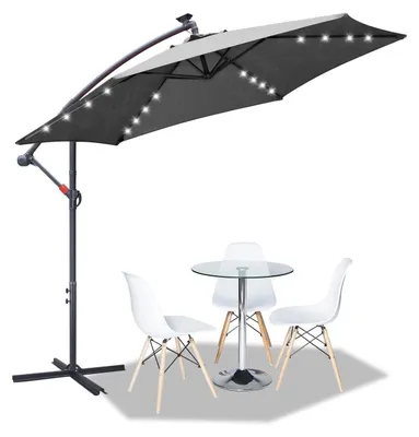 Immagine prodotto di Ombrellone da giardino, diametro 350 cm, ombrellone con manovella e illuminazione a LED, protezione UV, impermeabile, disponibile nei colori beige e grigio