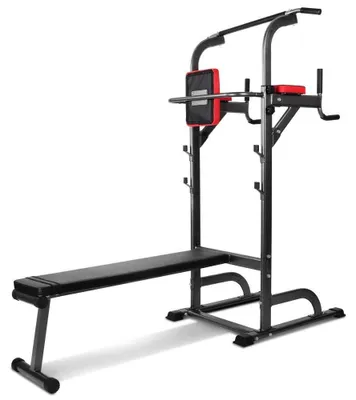 Produktbild von Verstellbare Zugstange – Multifunktions-Fitnessgerät – Klimmzüge und Dips – 19 kg, schwarzes Metall