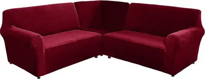 Produktbild von (Rot) 5-Sitzer-Sofabezug aus Samt in L-Form Elastischer Sofabezug, waschbarer Sofabezug