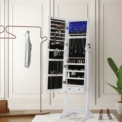 Produktbild von SONGMICS Schmuckschrank Spiegelschrank mit LED Beleuchtung, 4 Ablagen