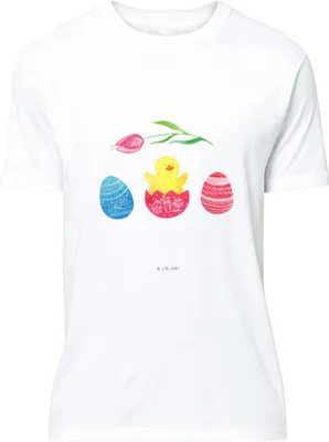 Produktbild von Mr. & Mrs. Panda Tshirt Küken Schlüpfen - Weiß - Geschenk, Ostergrüße, Liebe Grüße, Ostern, S T-Shirt, Ostereier, Basic-Shirt, Statementshirt, Shirt, Frohe