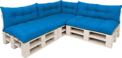 Obrázok produktu pre Súprava vankúšov z paliet modrá 7ks | sedadlo 120x50 + operadlo 120x40 | vankúše z paliet | súprava záhradných vankúšov