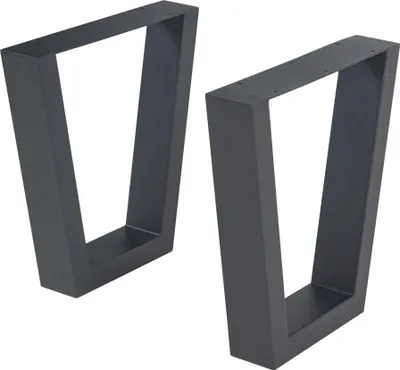 Two black metal table legs are shown against a white background.