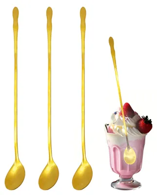 3 Edelstahl-Rührlöffel, 32 cm, gold, für Cocktails & Desserts