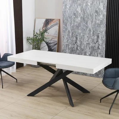 Immagine prodotto di Tavolo rettangolare allungabile Belinda piano bianco e base nera 160x90x75