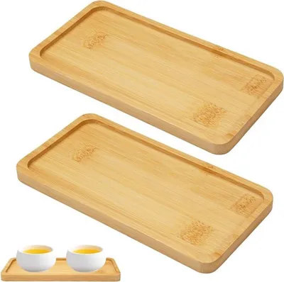 Set aus 2 rechteckigen Bambus-Tabletts - dekorative Holz-Tabletts für Brot, Desserts und Snacks