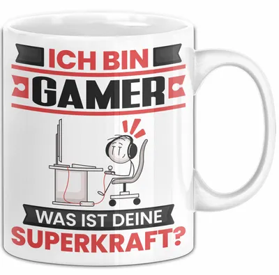 Produktbild von Gamer Tasse Geschenk für Gamer Geburtstag Lustiger Spruch Kaffee-Becher Was Ist Deine Superkraft (Weiß)