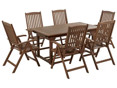 Produktbild von BELIANI Gartenmöbel Set Dunkelbraun Akazienholz 7-Teilig Ausziehtisch mit 6 Stühlen Klappbar Verstellbar Modern Rustikal Terrasse Holzmöbel Ausstattung
