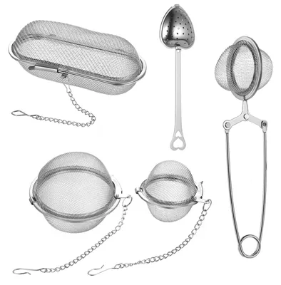 5er-Set Teesieb aus Edelstahl, feinmaschig, mit Kette