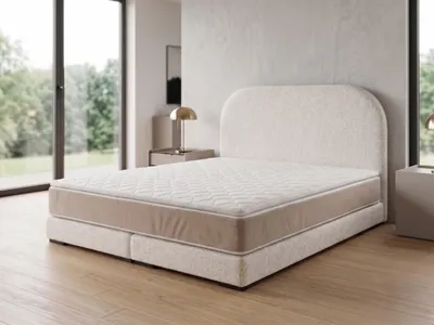 Produktbild von Polsterbett  LEON 1 mit Kopfteil, modernes gepolstertes Bett in 140 x 200 cm Farbe: Creme