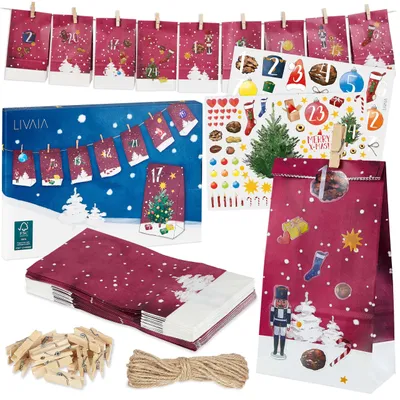 Produktbild von Adventskalender zum Befüllen: Adventskalender 2023 zum Selbstbefüllen mit 24 Deko-Tütchen und Zahlenaufklebern - DIY Adventskalender zum Basteln - Adventskalender zum Selberbefüllen LIVAIA