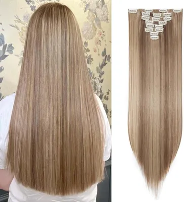 Imagen del producto de Conjunto de extensiones para el cabello tipo clip, 8 piezas, 18 clips, 66 cm, para usar en el cabello