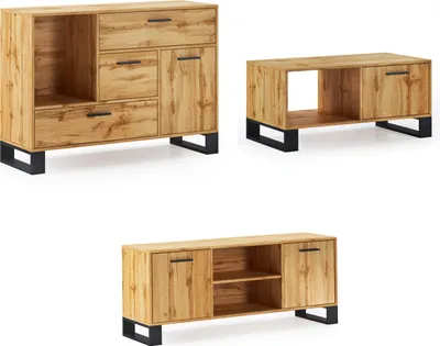 Produktbild von Loft Set mit Buffet/Sideboard, Couchtisch, TV-Schrank, Beistellmöbel, Wohnzimmermöbel