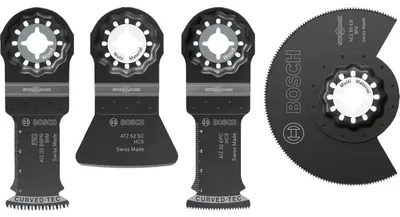 Zdjęcie produktu dla Set mit 4 BOSCH PROFESSIONAL Sägeblättern  Bodenbeläge und Verlegearbeiten  für Multifunktions-Oszillationswerkzeuge