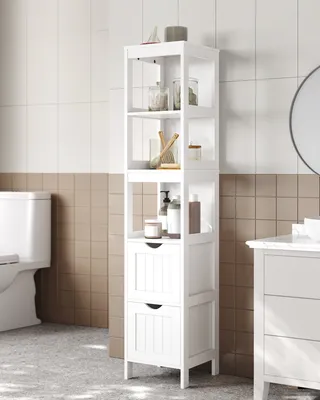 Produktbild von VASAGLE Hochschrank Badezimmer, Badezimmerschrank schmal, 2 Schubladen, 3 offene Fächer, 30 x 30 x 141,5 cm, Weiß