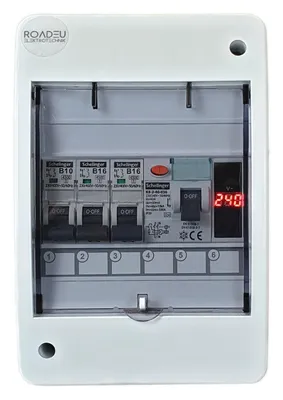 Produktbild von RoadEu - Leitungsschutzschalter - Stromverteiler 230V - Komplett mit Spannungsanzeiger - Fi Schutzschalter - 16A Sicherungsautomat und 10A "B" 1P