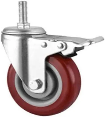 Produktbild von Schwenkrollen mit Bremse - Industriewalzen - Zum Verschieben von Möbeln - Hohe Tragfähigkeit - 3 Zoll, M12x30mm - Bordeauxrot