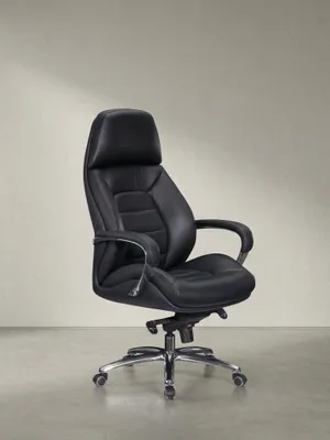 Produktbild von Chefsessel "Miron" aus Leder, Multiblockwippmechanik, bis 120 kg. Schwarz, 67x67x137 cm | Kadima Design