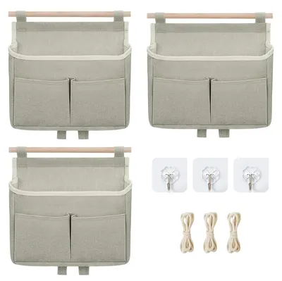 Hängeorganizer-Set 3er, faltbar, Baumwoll-Leinen, 25x27x6 cm, grau