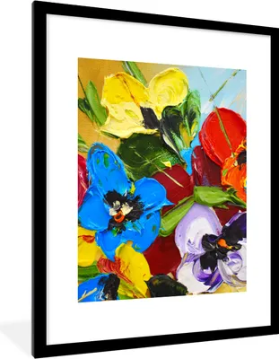 Produktbild von MuchoWow® Gerahmtes Poster Ölfarbe - Malerei - Blumen 60x80 cm - Poster mit Schwarzem Bilderrahmen Wandposter Rahmen Foto Bilder - Wohnzimmer - Dekorationen - Prämie