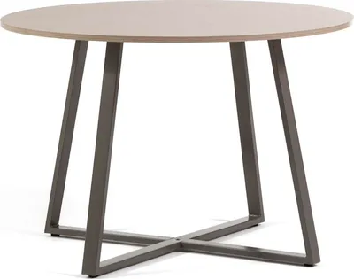 Image de Table ronde 110 cm en mélamine avec piétement métal laqué - design moderne et élégant pour la cuisine, la salle à manger et le bureau - DAMIANO - bois