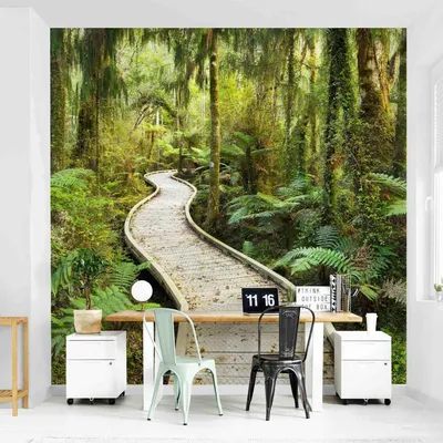 Produktbild von Fototapete Wald - Vliestapete - Bildtapete UV-beständig Wald grün 3D-Effekt Motiv Wandtapete geruchsfrei